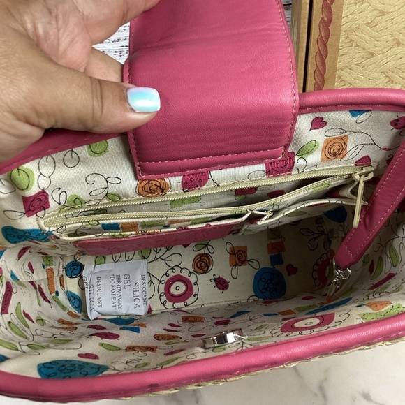 Brighton‎ Carmella Straw Basket Woven Shoulder Bag Pink Leather Trim Summer - Picture 10 of 14